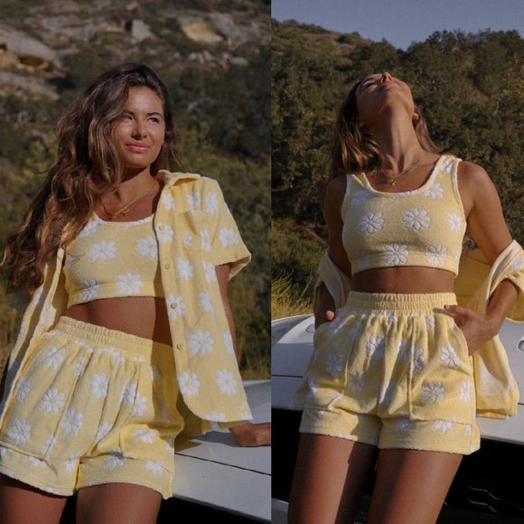 Yellow Ruffle Terry Short Set Yllw the Label | Tops | Copy Yllw The Label Salty Terry Threepiece Set ...